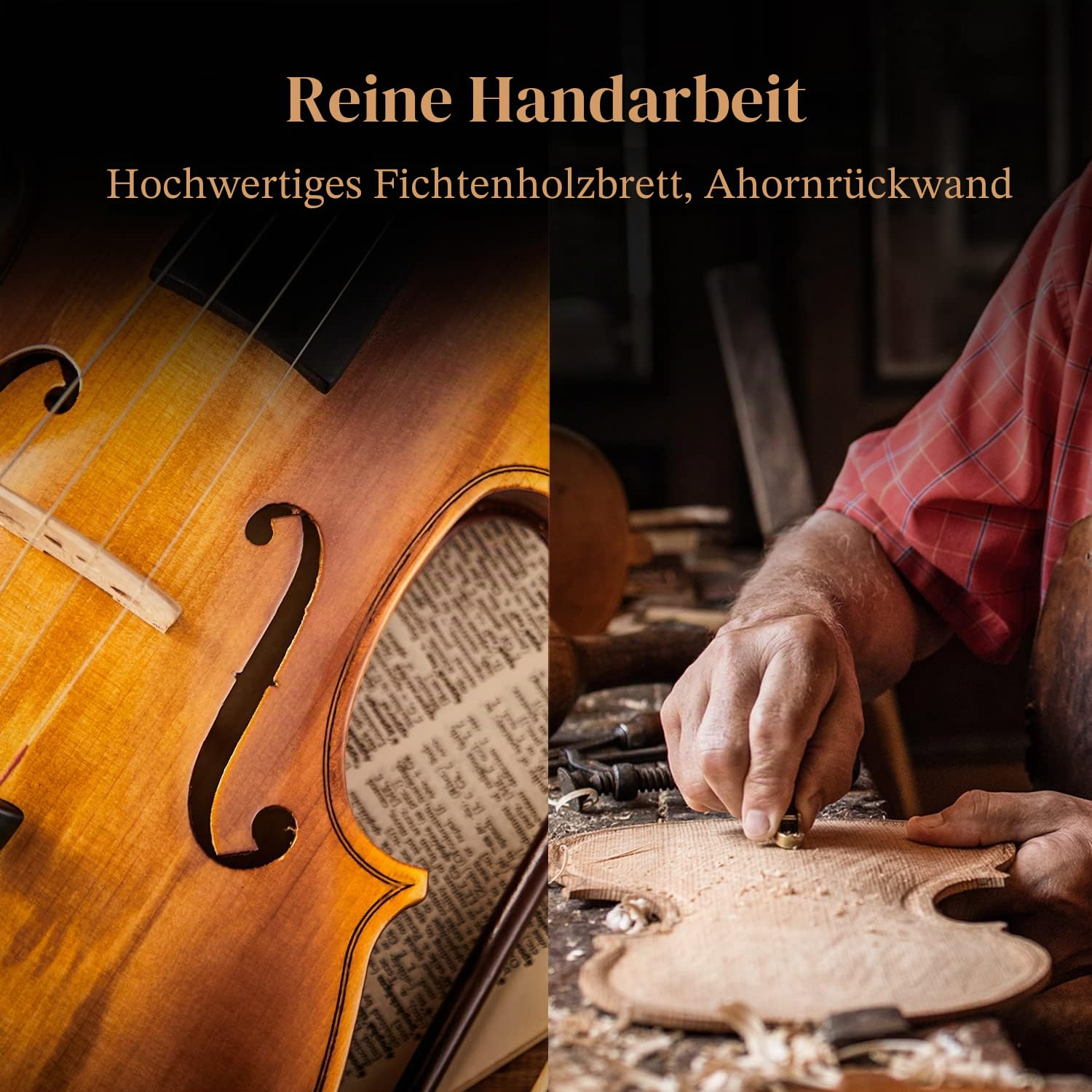 Eastar 4/4 Violine Set Massivholz mit Hartschalenkoffer, Schulterstütze, zwei Bögen und zusätzliche Saiten (EVA-330)