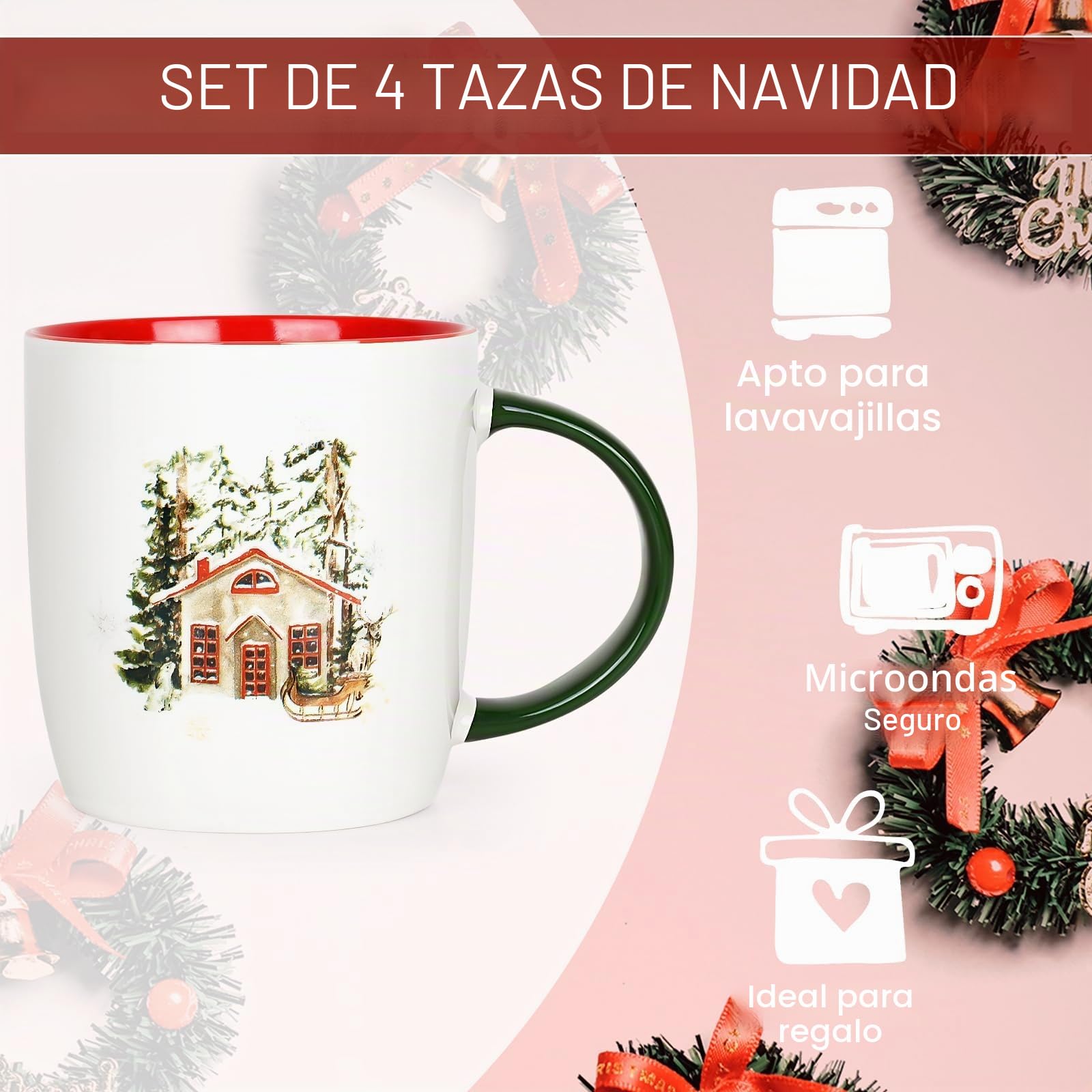 Joymaking Juego de 4 tazas de café de Navidad, decoración para amigos
