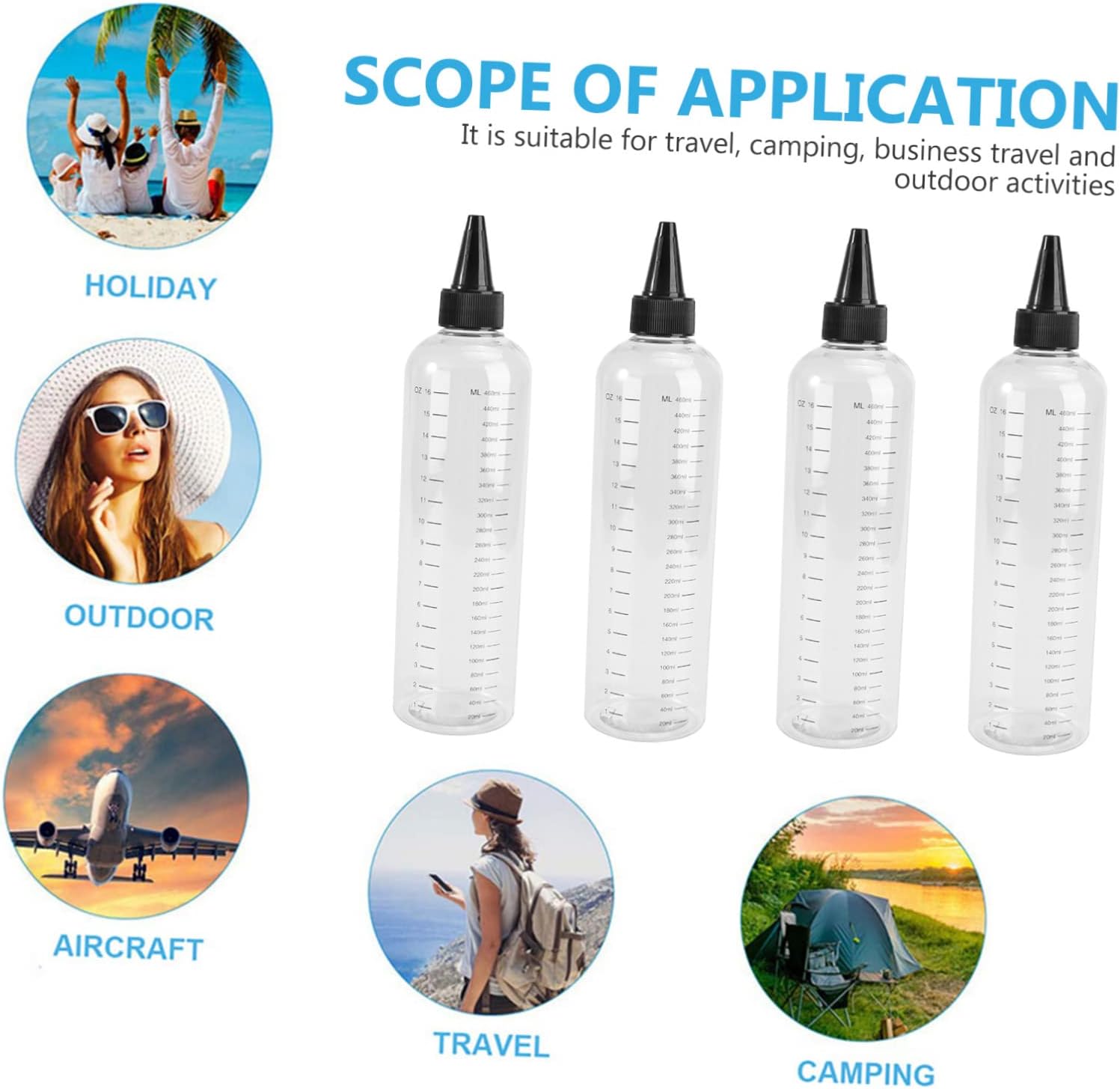 MAGICLULU 4pcs 500ml Plastic Squeeze Applicator Bottles for Hair Color