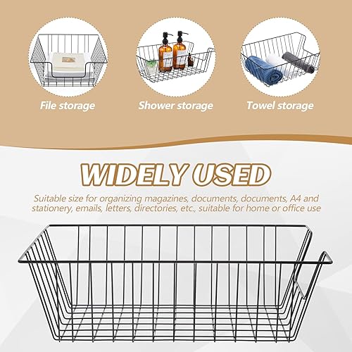 Vista 24 de Yeaqee 6 bandejas de papel de alambre apilables, organizador de escritorio de archivo, cesta de metal para escritorio, almacenamiento de cartas
