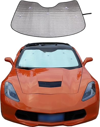 Parasol para parabrisas compatible con Chevrolet Corvette C7 2014-2019, parasol plegable para ventana delantera, visera de protección solar