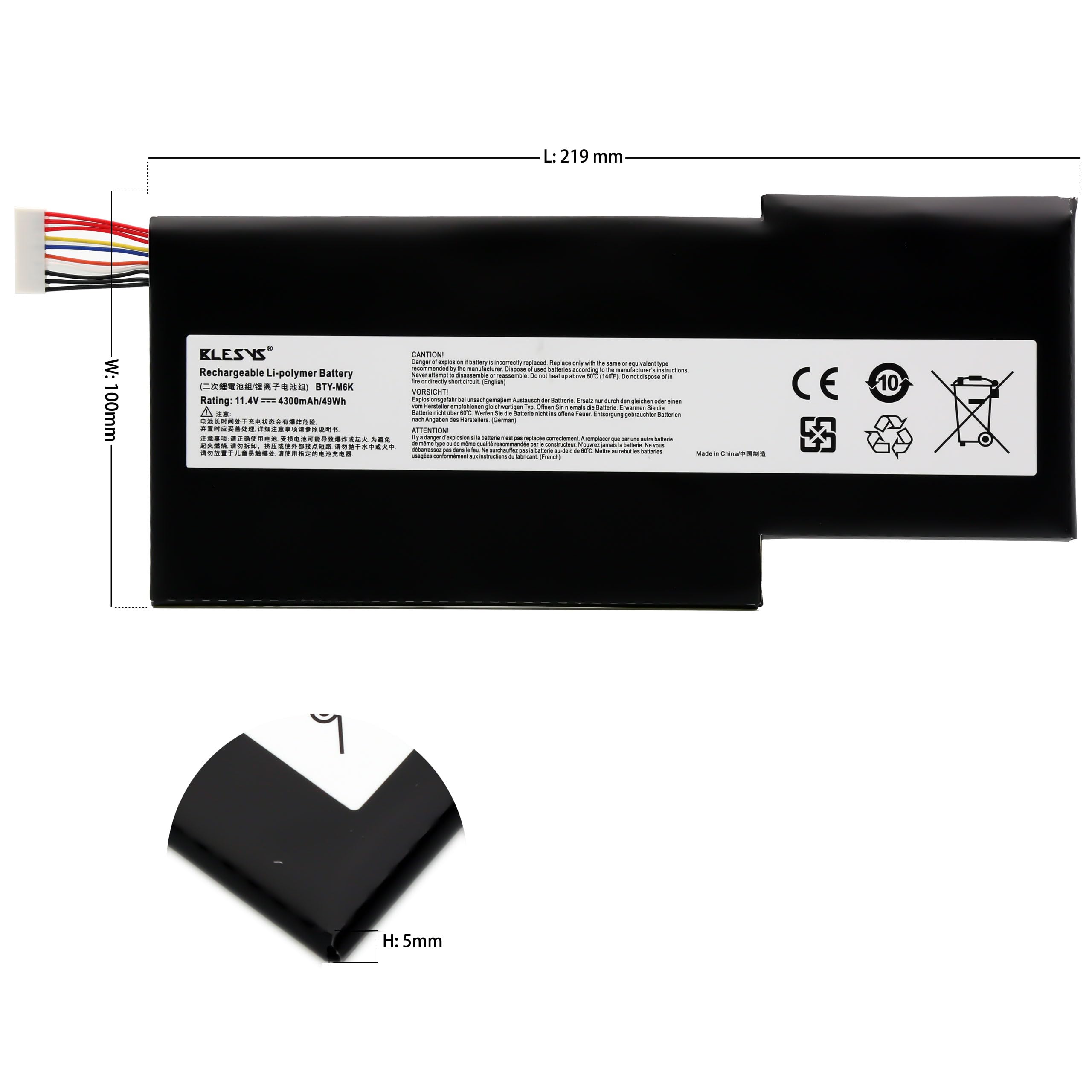 BLESYS BTY-M6K Batterie pour MSI GF65 GF75 Thin | pour MSI GF65 GF75 Thin