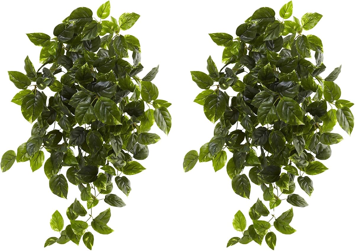 Planta colgante de potos artificiales casi natural de 36 pulgadas para decoración de porche al aire libre | Vegetación realista resistente a los rayos UV, juego de 2, ramas flexibles, no incluye contenedor, ideal para pérgola y exhibición de patio