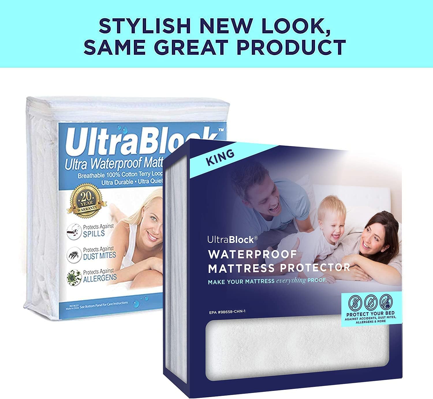 UltraBlock King Size Waterproof Mattress Protector - Soft Cotton Terry Cover