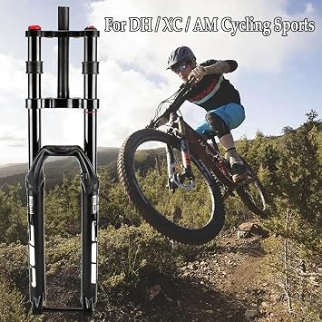 Aluminum Alloy Mountain Air Fork 27.5/29 Inch, Double Shoulder Bike Suspension DH Downhill Forks 1-1/8 Straight Tube Travel 150mm