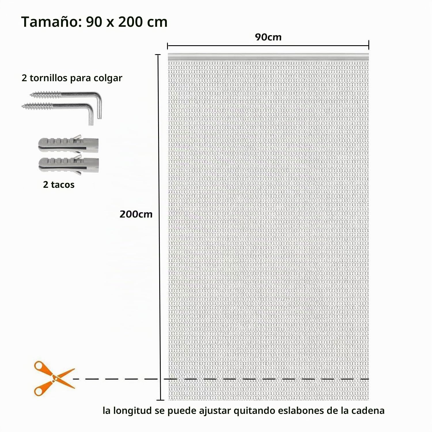90 x 200 cm Cortina de Cadena de Aluminio Enrollable Cortina de Insectos mosquitera Cortina de Control de plagas para Puerta Ventana decoración del hogar