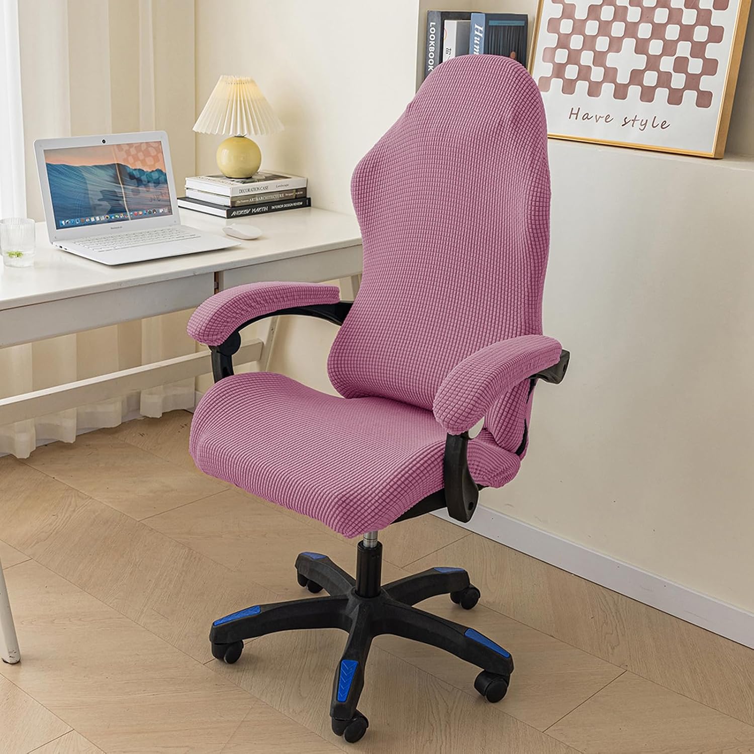 Ergonomic Gaming Chair Cover Stretch Jacquard Gaming Chair Slipcover Dustproof Anti Slip with 2 Armrest Covers with Zipper Purple