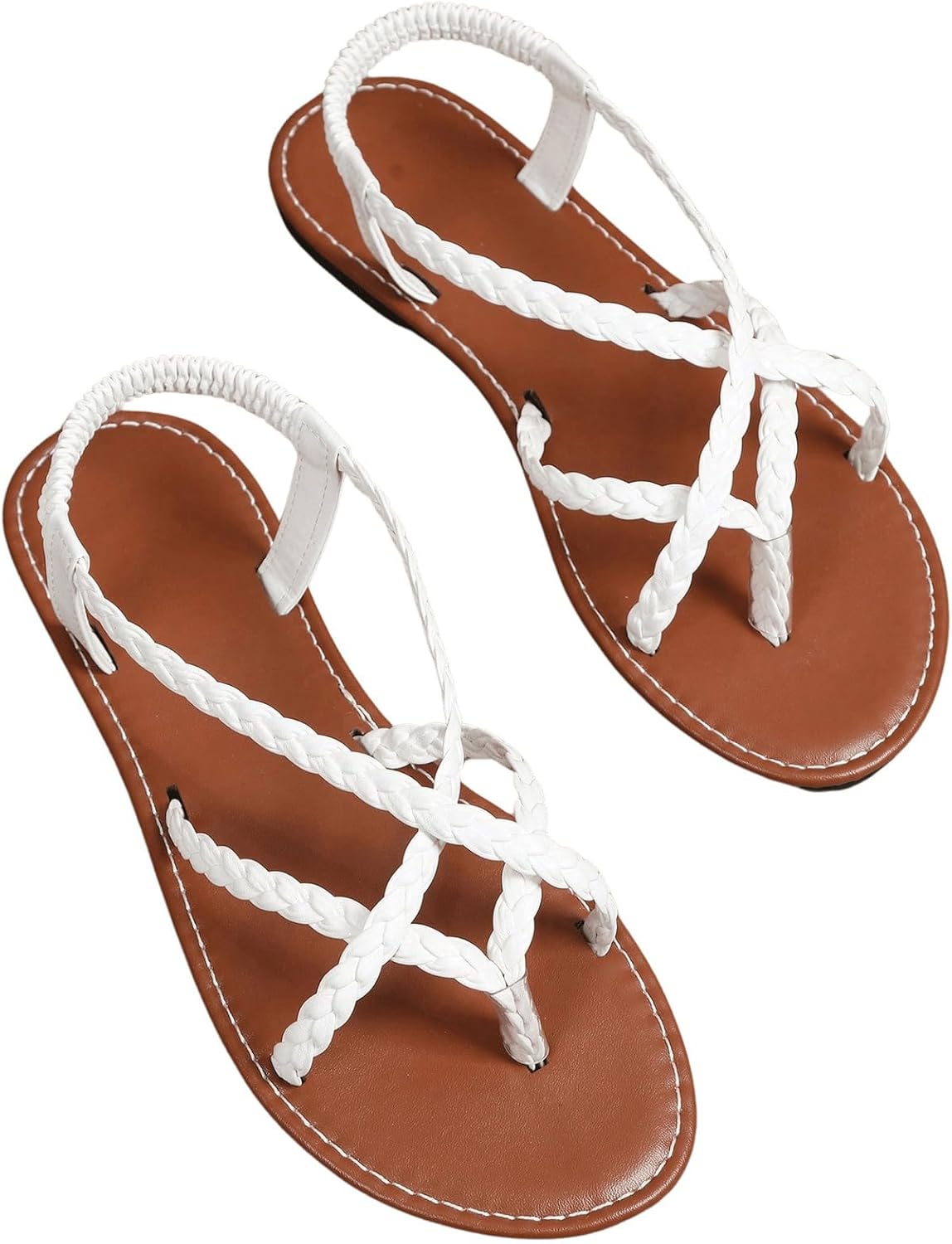 Verdusa Women's Flat Sandals Strappy Dressy Ankle Strap Casual Summer Thong Sandals for Beach