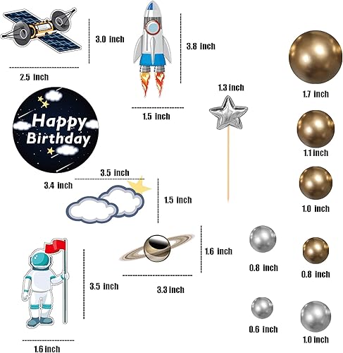 Miniatura 3 de 28 piezas de astronauta espacial para tartas espaciales, figuras de astronauta, planeta, cohete, satélite, bolas de perlas y estrellas, decoraciones