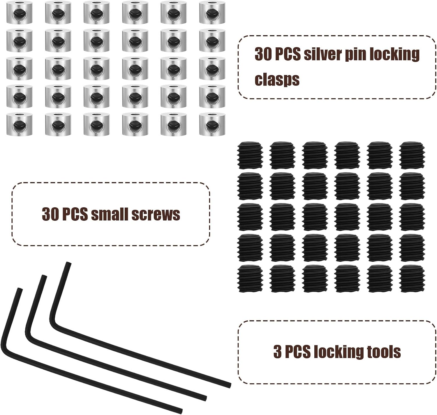 Mabor 30Pcs Pin Backs Locking Pin Backing Locking Clasp with 3 Pcs Wrench Pins Keepers Tool for Crafts Badge Brooch, Silver, 5mm x 6mm
