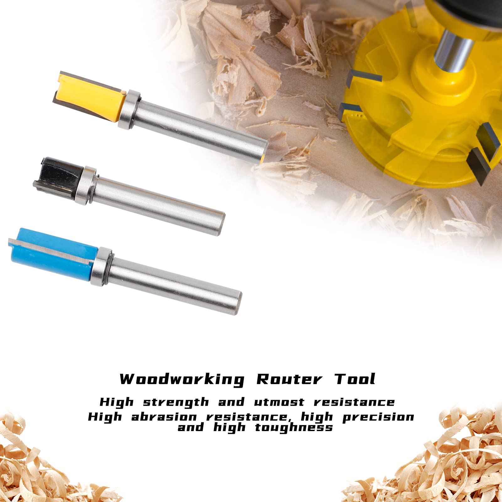 CPROSP 3Pcs Frese per Legno Gambo 8mm per Lavorazione del Legno, Top/Bottom Bearing Flush Trim Bit