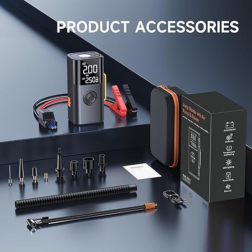 Miniatura 2 de Arrancador de batería de coche de 10000 A (para todo gas o hasta 12L Diesel) Potente arrancador de coche con carga rápida USB dual y salida de CC,