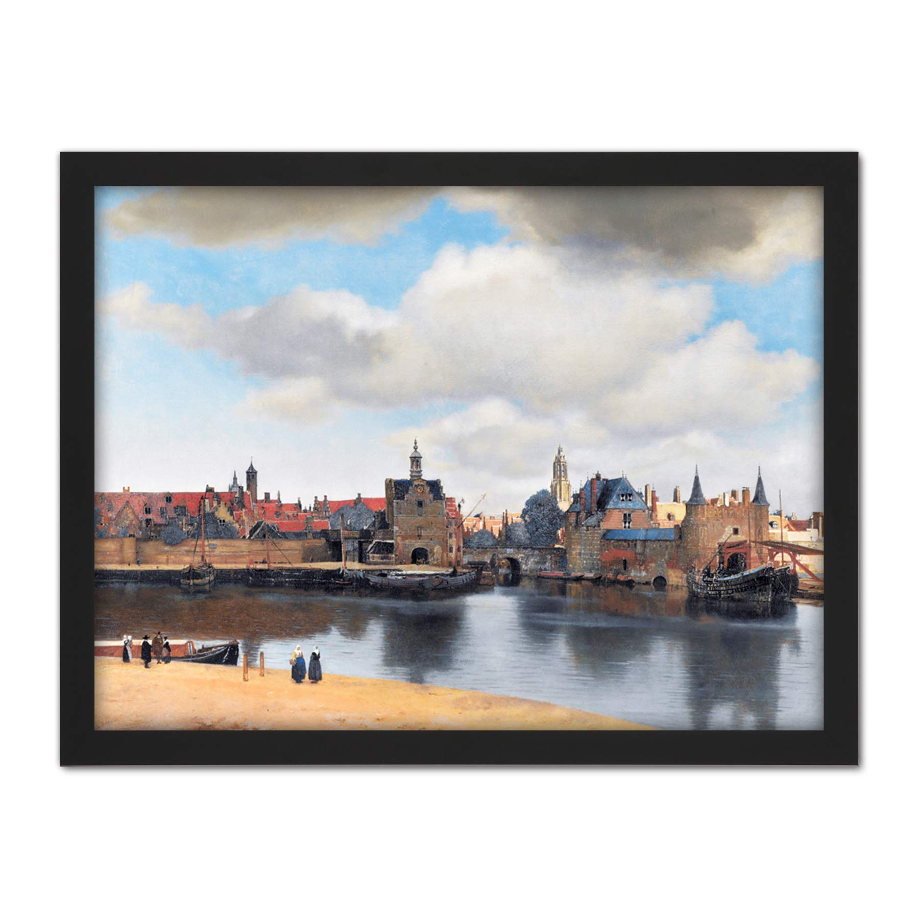 Artery8 Framed Black 18X24 Vermeer View Of Delft Cityscape Painting Artwork Framed Wall Art Print 18X24 Inch