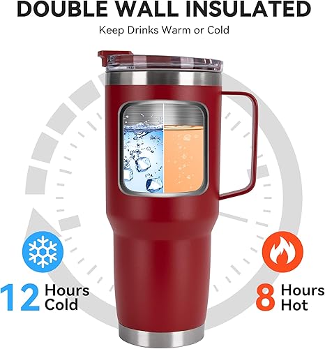 Miniatura 7 de Hasle Outfitters - Juego de vasos de 30 onzas con asa, juego de tazas de viaje aisladas con pared doble de acero inoxidable, vasos de vacío con tapa