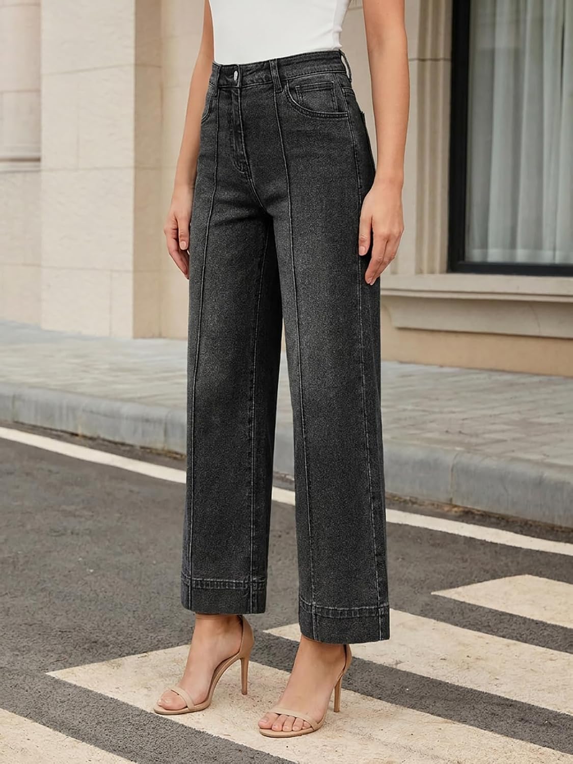 Baggy Wide Leg Jeans for Women High Waisted Cropped Denim Pants thumbnail