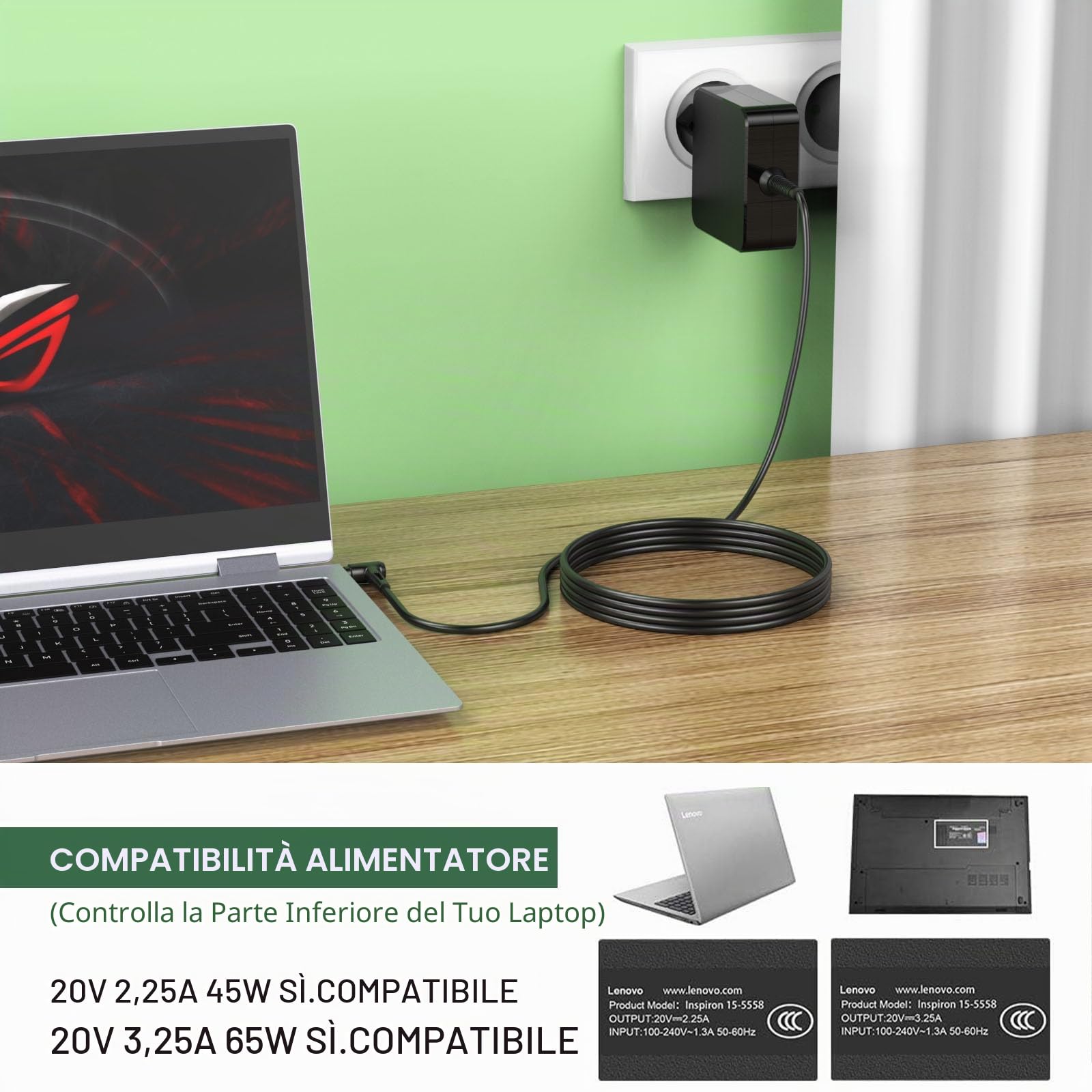 Alimentatore di rete da 65 W per Lenovo