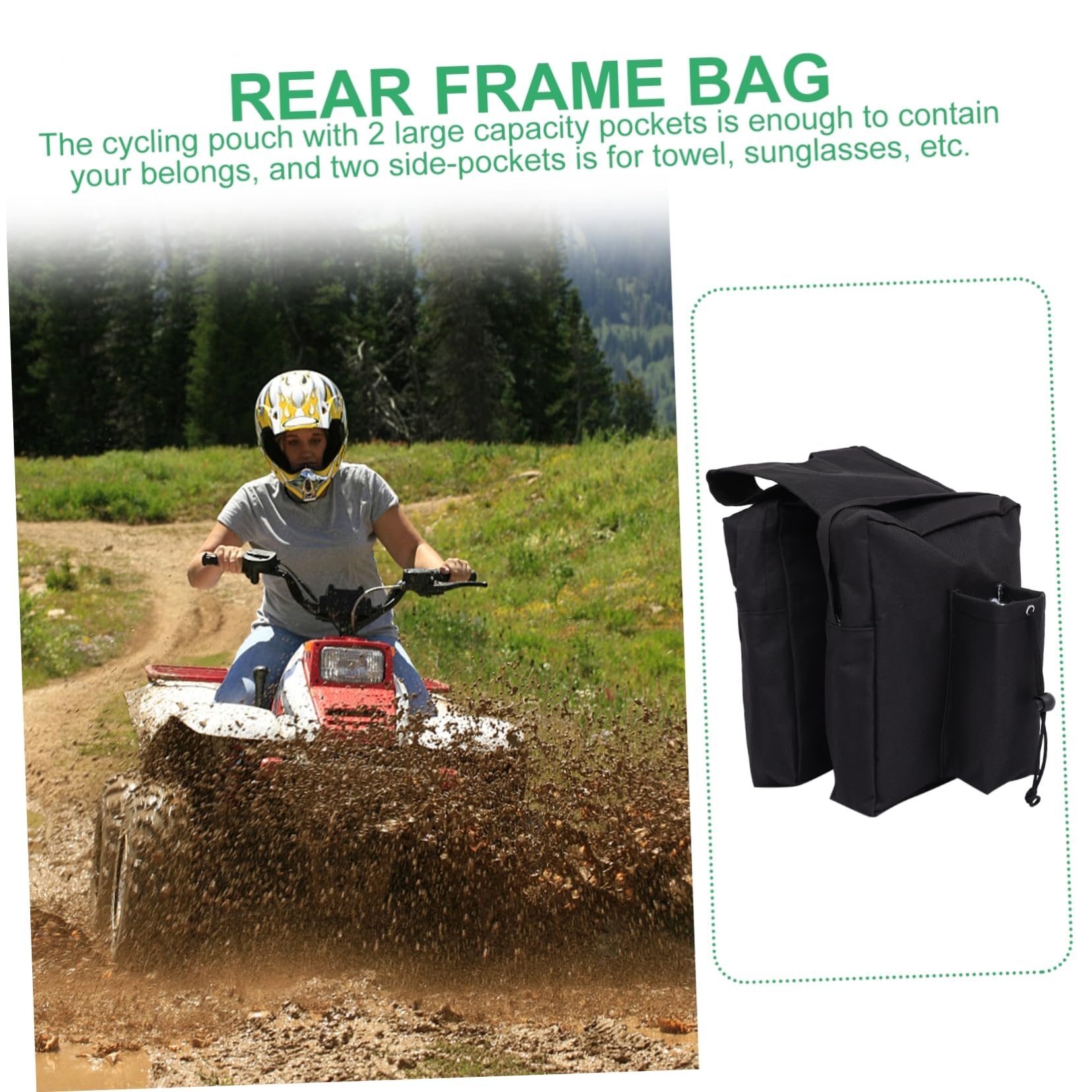Borsa per Telaio Bici Nera Oxford 2 Tasche Capienti | Installazione e Rimozione Rapide, Resistente Agli Strappi, per Bike Camping e Uso Outdoor