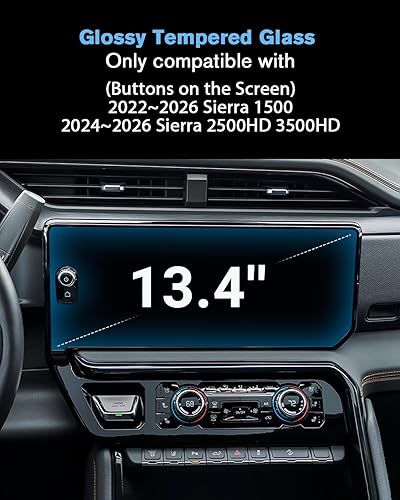 Vista 64 de 1 protector de pantalla de cristal templado brillante de 13.4 pulgadas para Silverado & Sierra 2500HD 3500HD 2022~2026 (sin botones en la pantalla)