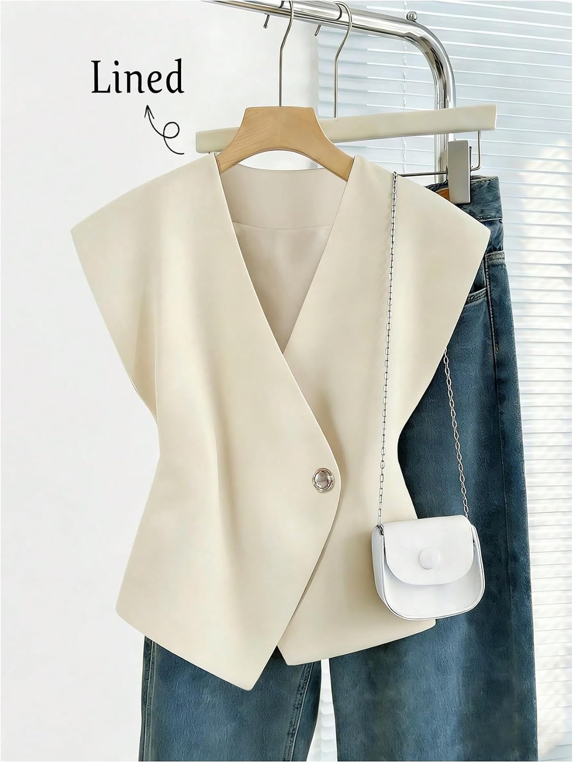 SweatyRocks Women's Wrap Asymmetrical Blazer Vest Cap Sleeve Button Up Top