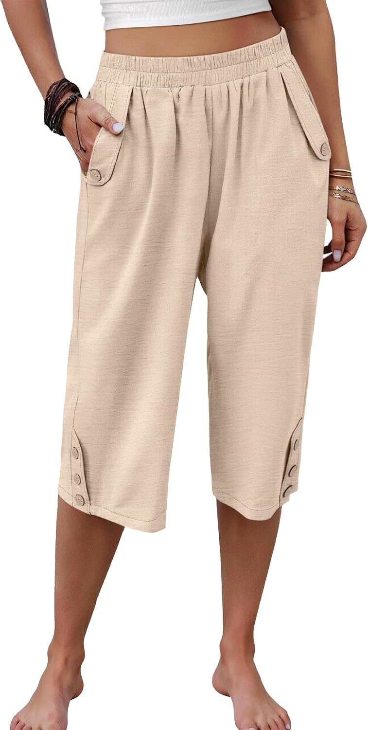 ANRABESS Womens Wide Leg Capri Pants Elastic Waist Casual Loose Lounge Trousers 2026 Summer Flowy Beach Vacation Clothes