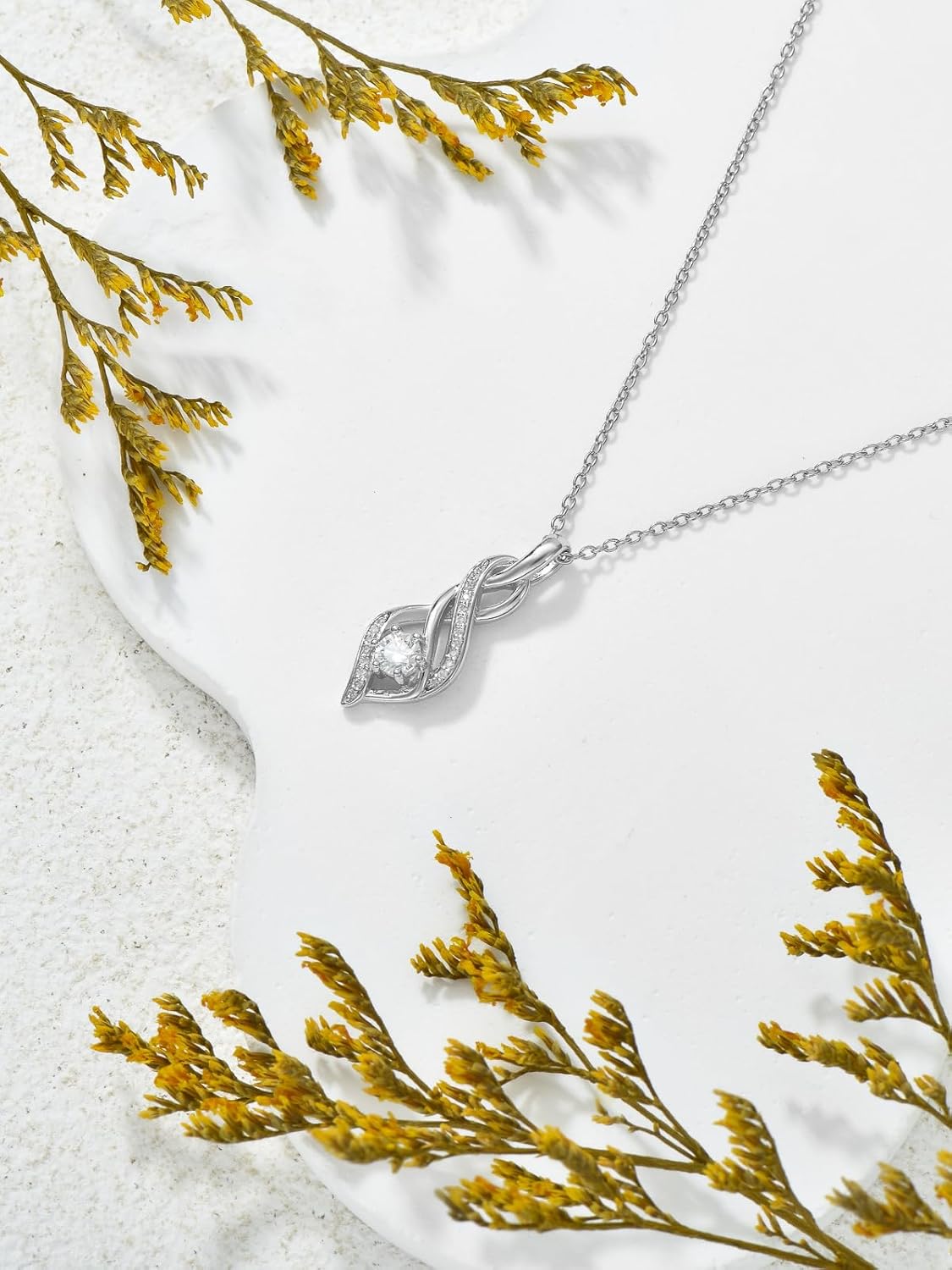 ZBA Natural Diamond Infinity Pendant Necklace for Women, 18K Gold Plated Sterling Silver Fine Jewelry Gifts for Her Mom, 18+2 Inches(Color F-G/Clarity I1-I2) - Image 6