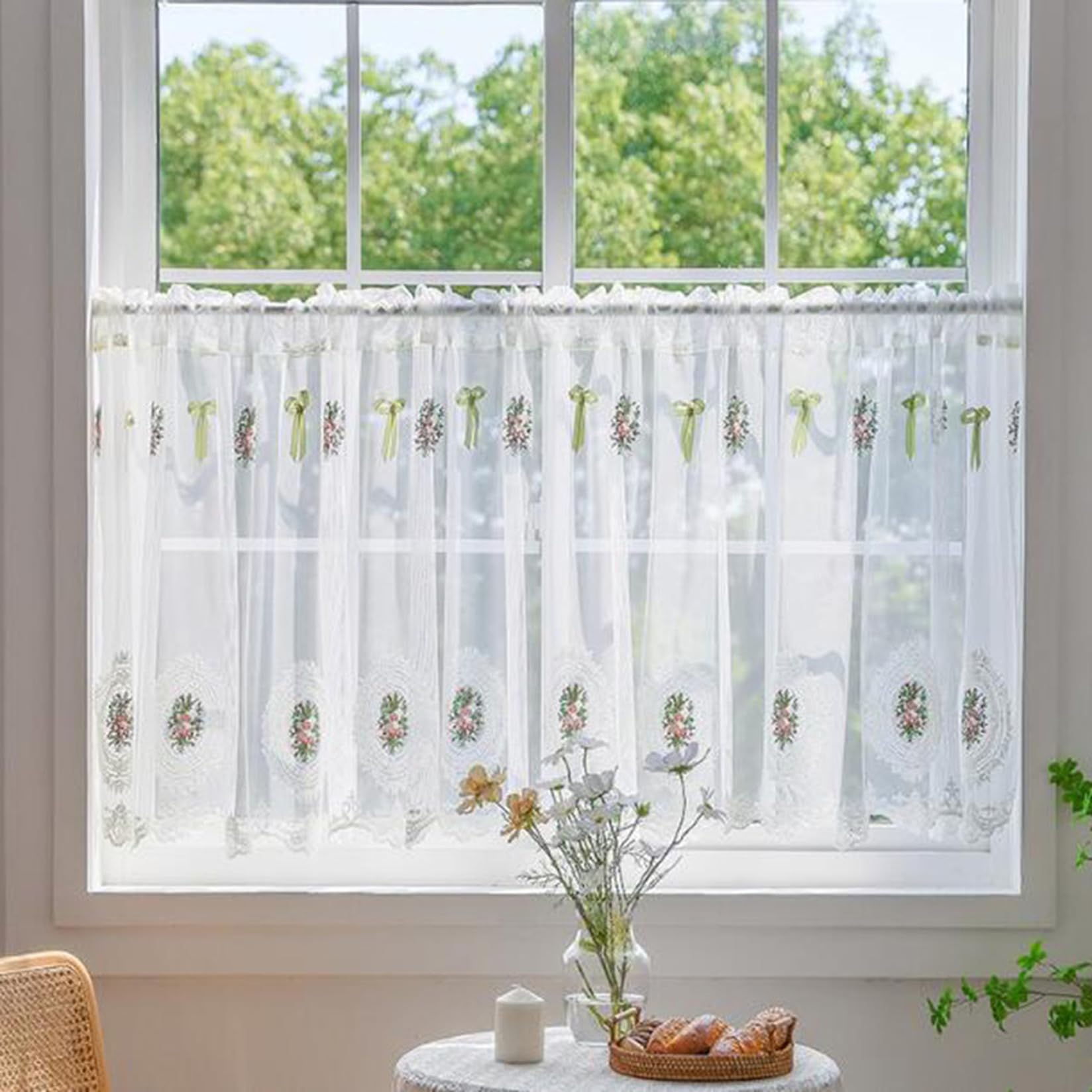 Amazon｜[dhiuebc] カフェカーテン キッチン ホワイト レースカフェ