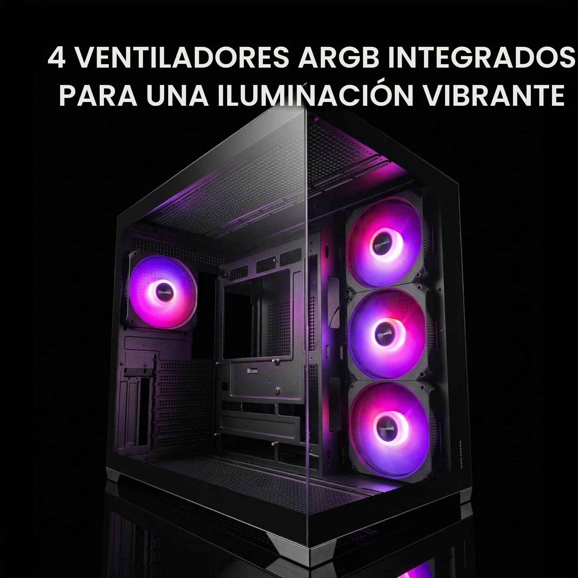 Mars Gaming MCV5, Caja PC ATX, Cristal Templado Panorámico, 4X Ventiladores ARGB 120mm, 7 Slots PCI Horizontales + 2 Slots PCI Verticales, Compatible con Placas Base de Conector Inverso, USB-C, Negro