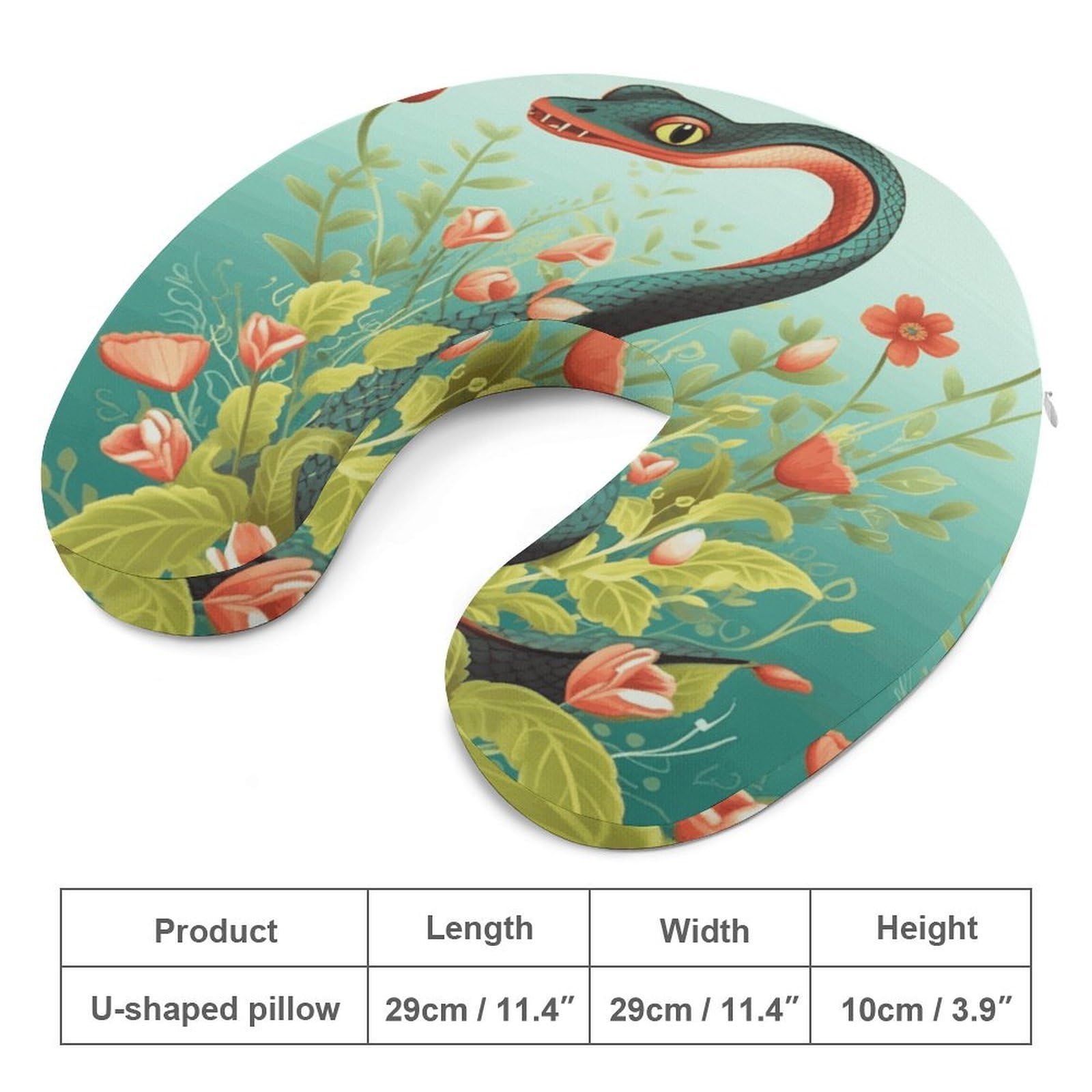 Almohada en forma de U de serpiente y flor, núcleo de almohada de espuma viscoelástica, cojín, proporciona apoyo para el cuello, almohada de viaje, adecuada para aviones, coches, hogares y