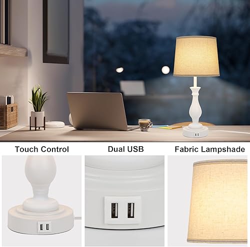 Miniatura 6 de Lámpara de mesa de granja con control táctil, lámpara de mesa regulable de 3 vías, moderna lámpara de mesita de noche con 2 puertos USB, lámpara de