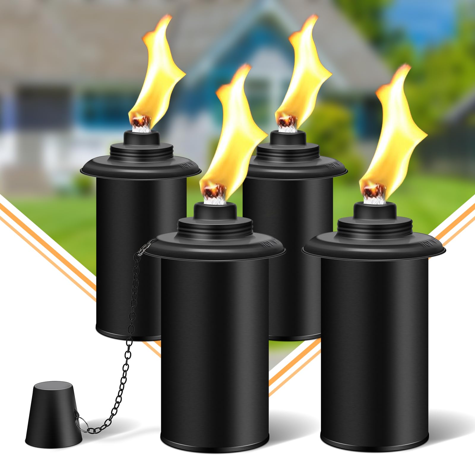 FAN-Torches 4 Pack Torch Canisters,16oz Replacement Torch Refillable Canisters with Wicks,Caps, Outdoor Citronella Fuel Torch Canister for Luau Party, DIY Garden Decor.
