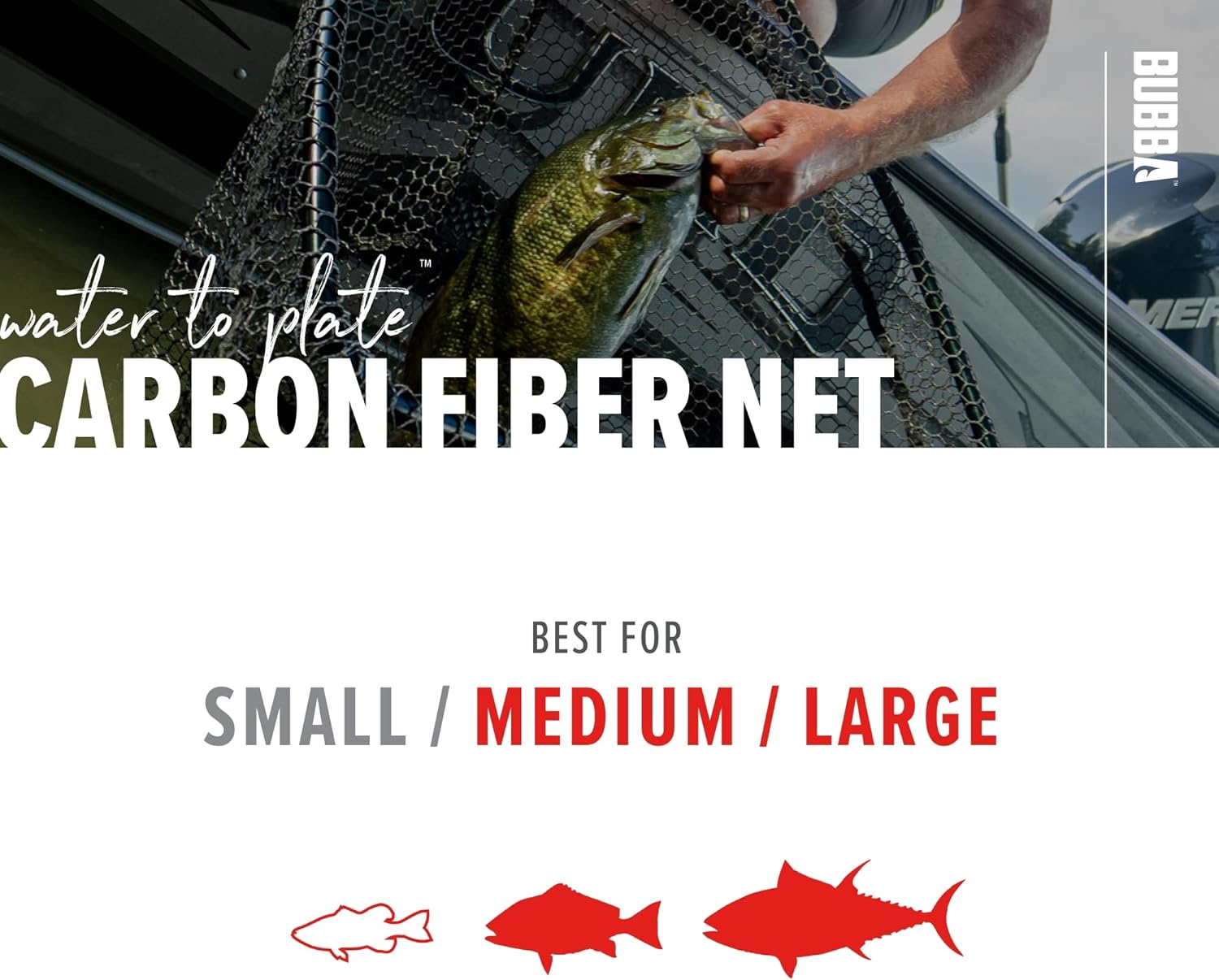 BUBBA Landing Nets with Corrosion Resistant Construction, Non-Slip Grip Handle and Carbon Fiber Shafts for Fishing, Angling, Boating and Outdoors