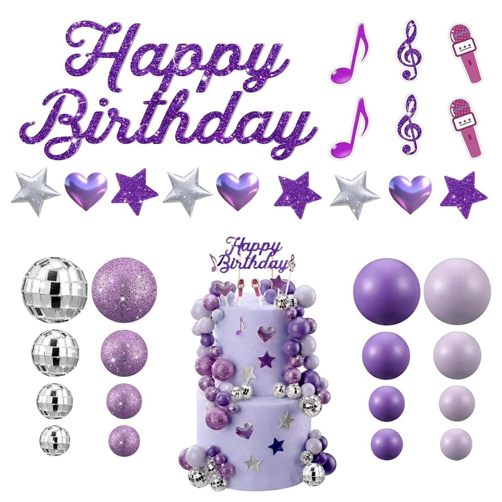 HARY Cake Decorations 32PCS Purple Disco Ball Cake Topper