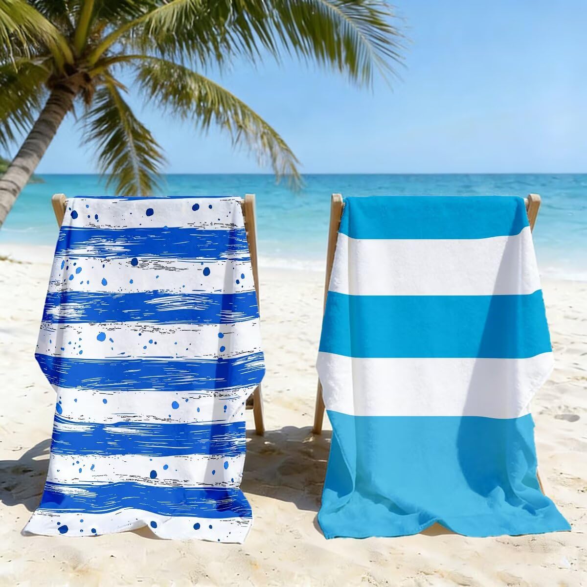 Serviette de Plage Microfibre, Lot de 2 Serviette de Bain Grande Taille 100x220 cm, Séchage Rapide Drap de Bain Rayé, Anti Sable Serviettes de Plage, Serviettes Microfibre Sport pour Travel -5148