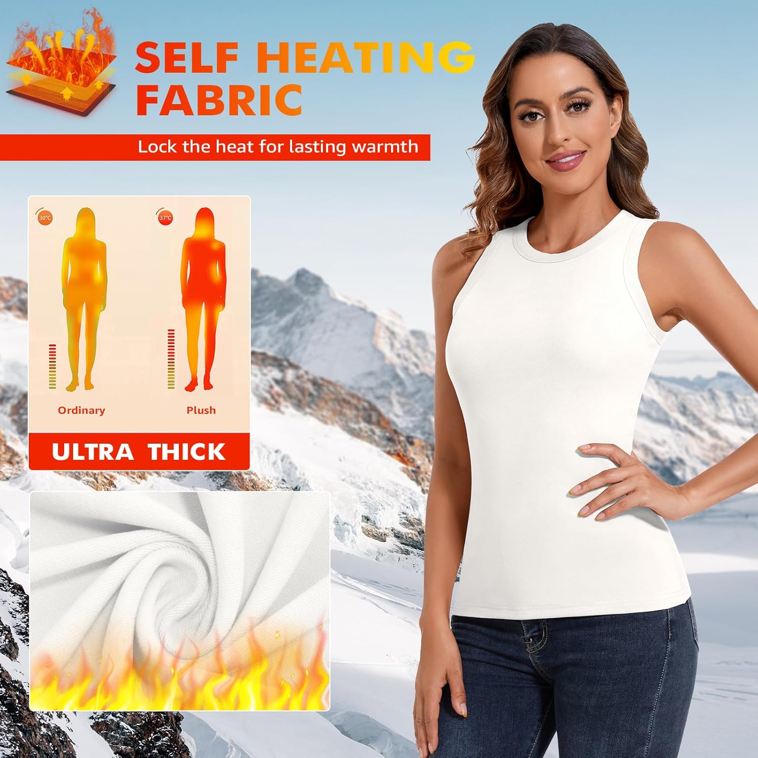 Soneven Sleeveless Thermal Shirts for Women Fleece Lined Thermal Tank Tops Camisole Warm Base Layer Cold Weather - Image 5