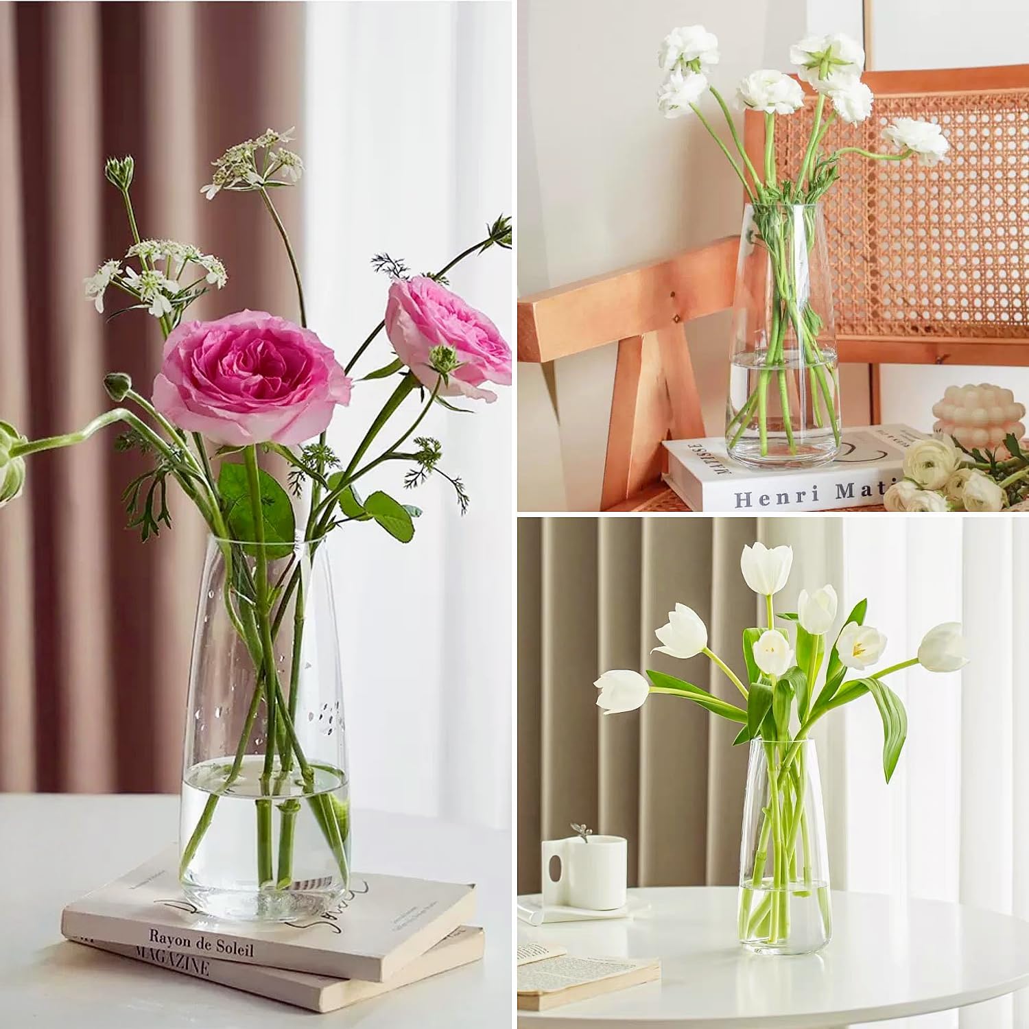 Crystal Clear Glass Vase, Flower Vase for Table Centerpiece Home Decor, Modern Vases for Living Room, Wedding, Office, Coffee Table, Birthday Housewarming Gift, 8.3inch (Clear) - Image 5