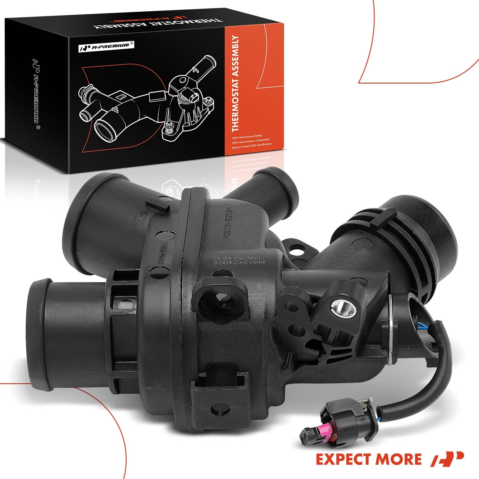 A-Premium Termostato del liquido di raffreddamento motore e gruppo alloggiamento con sensori, compatibile con Jaguar F-Type 2017-2018, XE 2017, XF 2017 - DOHC, V6 3.0L - Replace# FX238A587AG, AJ813902