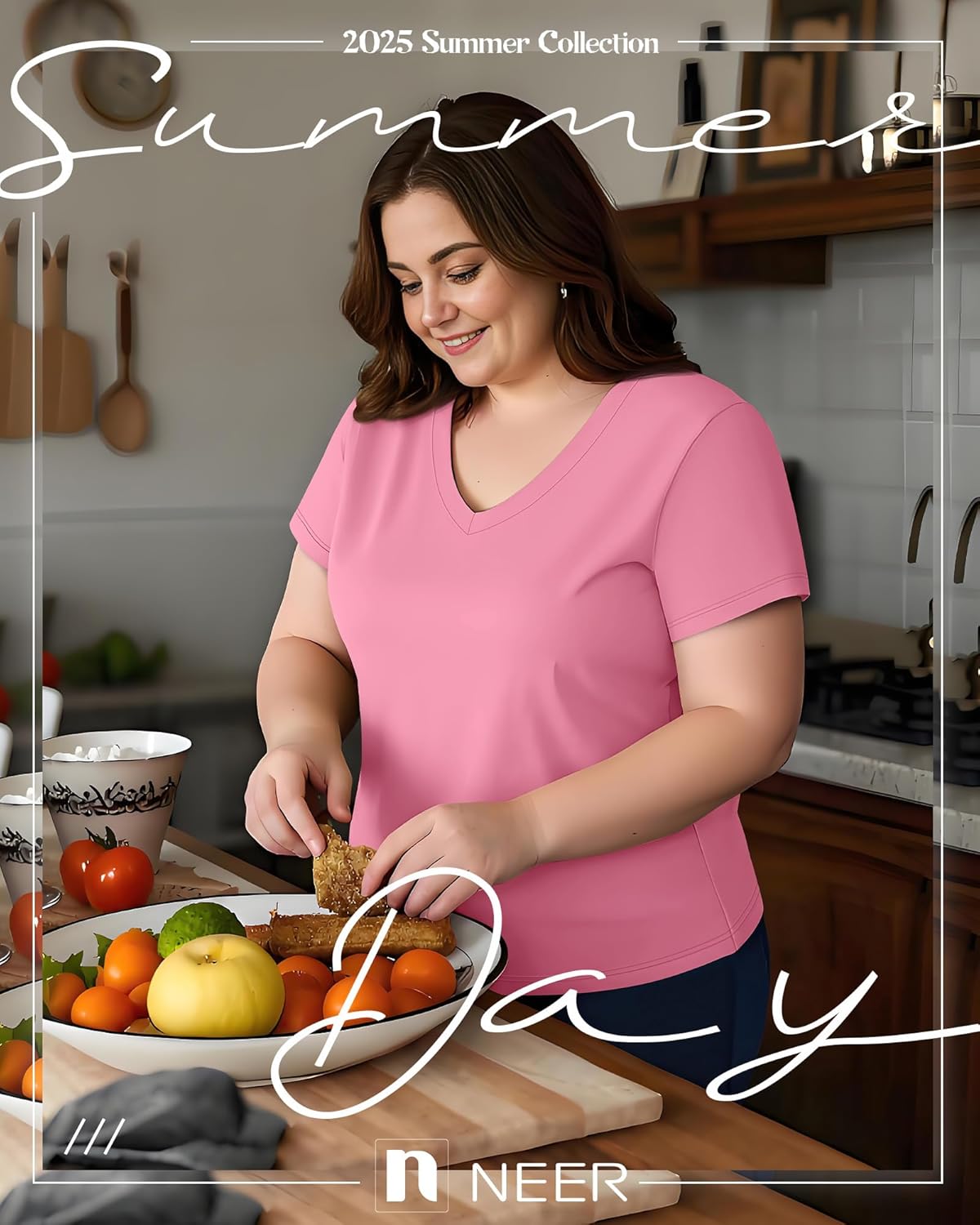 Neer 3 Pack Women's Plus Size T Shirts Short Sleeve V Neck Tops Solid Flat Hem Basic Loose Causal Tees - Image 3