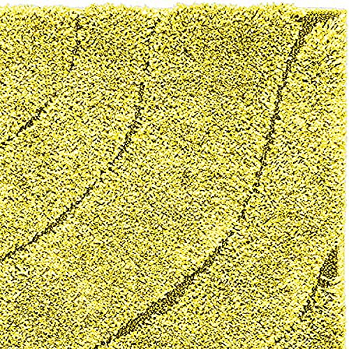 Image of Textured Wave Shaggy Rectangular Carpet For Living Room,Bedroom,High Low Design Finish Microfiber 1.8 Inch Pile High,4X6 Feet Yellow|Yellow Color