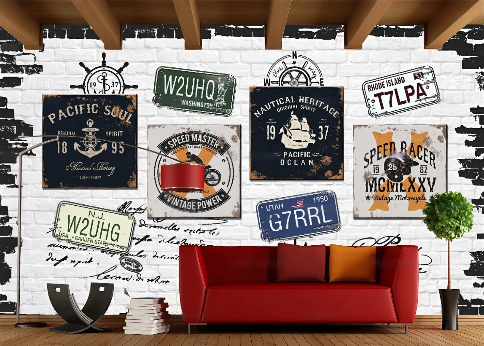 Tapeta retro nostalgiczna ściana z cegły kawiarnia angielski motyw plakat bar popołudnie herbata ciasto deser dom tło ściana zachodnia restauracja fototapeta kawiarnia, 3D, 250 x 175 cm