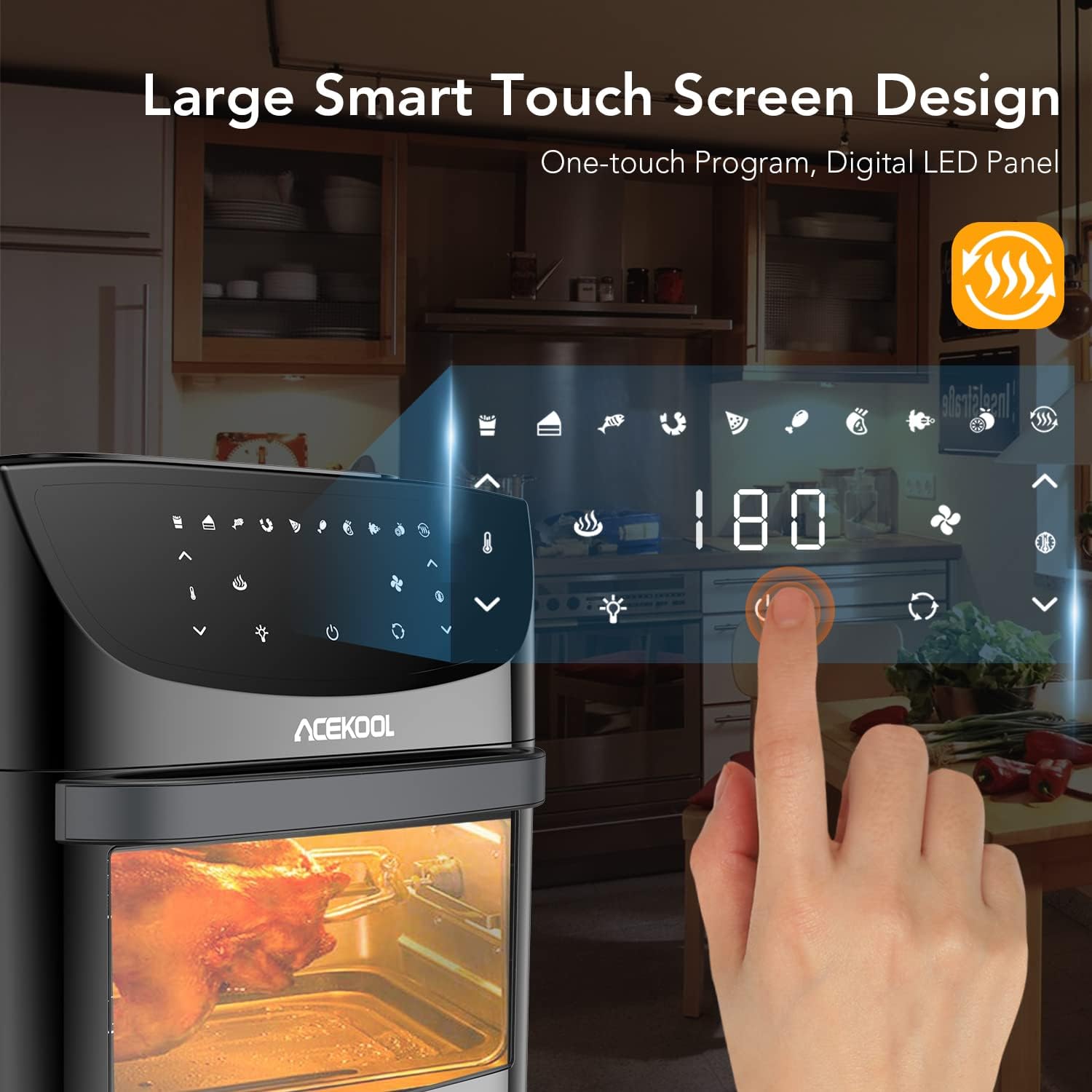 Digitaler Heißluftfritteuse 18L1800W Touchscreen Rotisserie Multifunktions 10 in 1 Display LED Niedriger Ölgehalt Heißluft-Technologie 360° Energiesparend Spülmaschinenfest