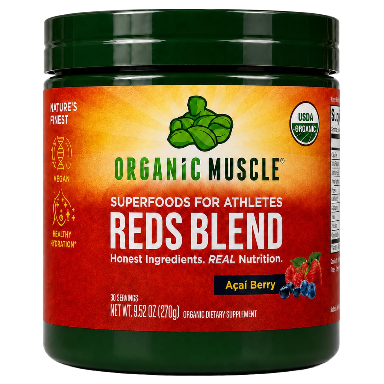 Organic Muscle Suplemento em Pó de Beterraba, Açaí e Romã, Reds Blend, 30 porções