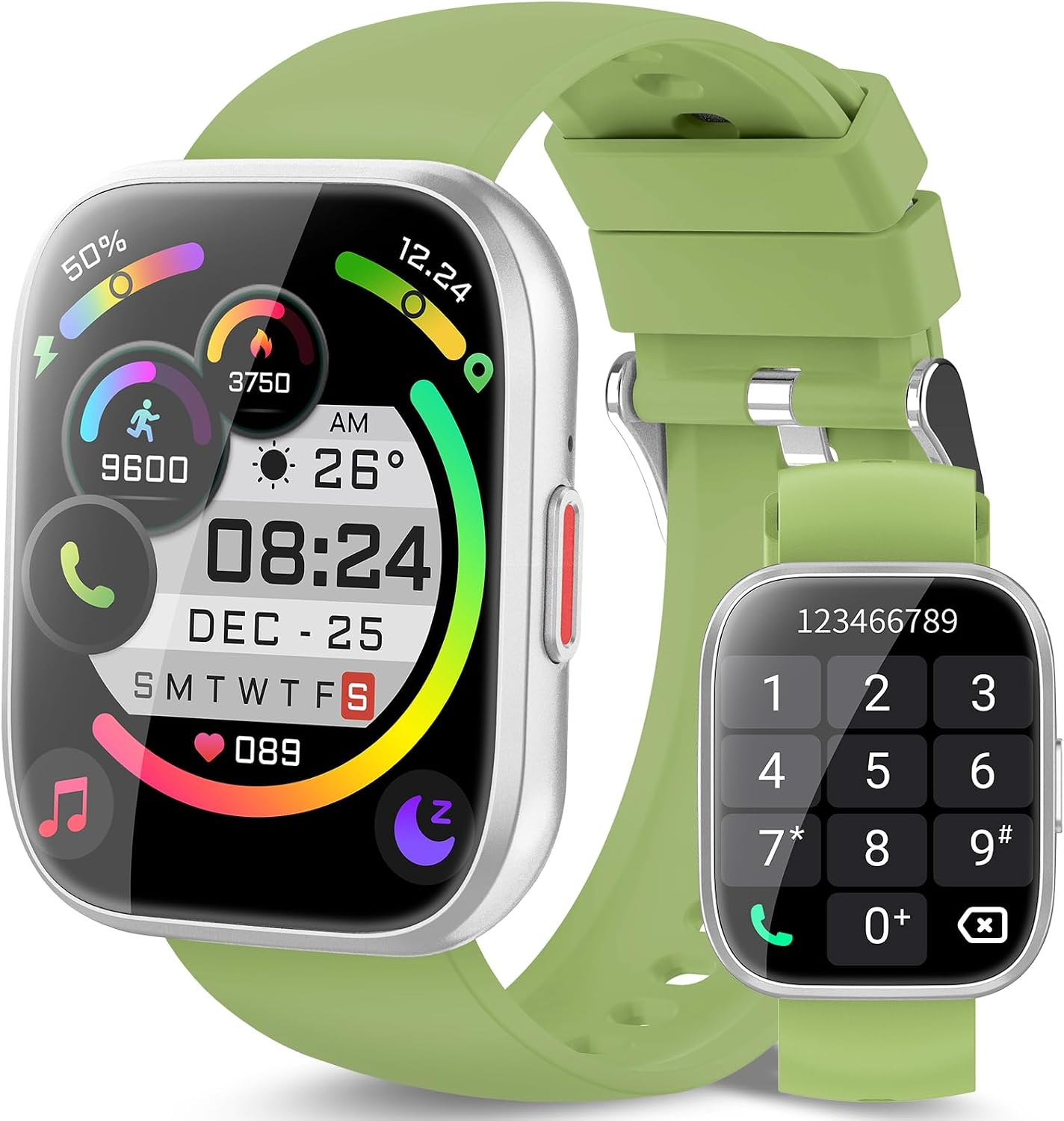 DDIDBI green outdoor smart watch, demonstrating the rugged waterproof build and pedometer function for hikers and runners.