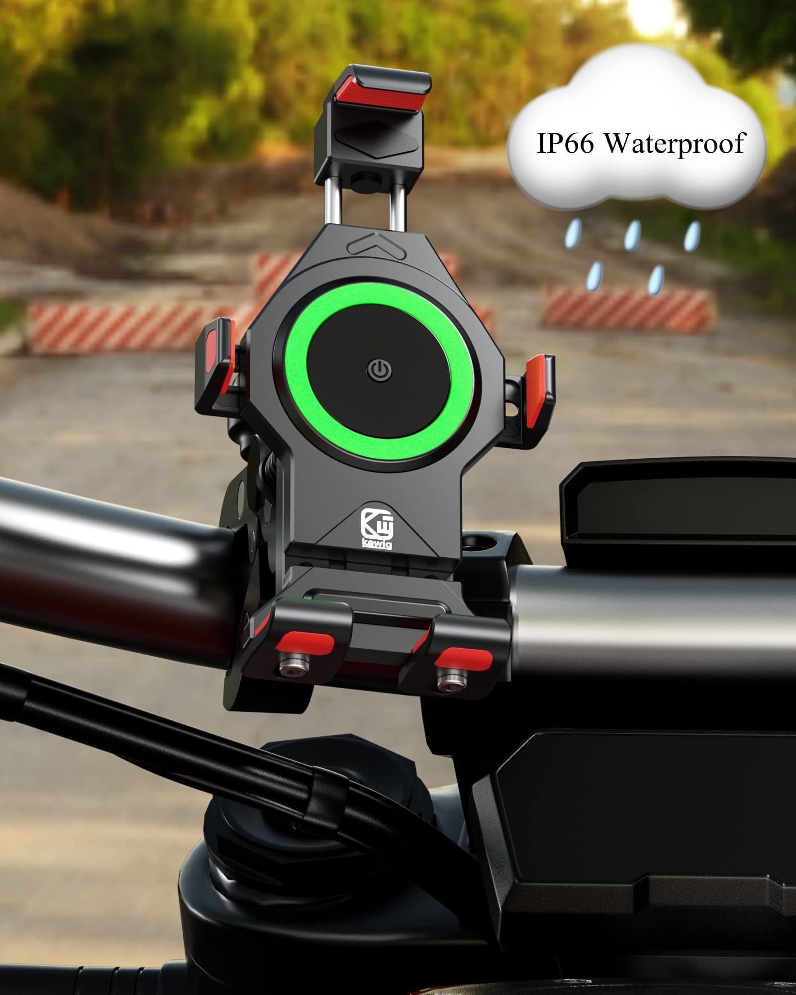 BRCOVAN Metall Motorrad Handyhalterung mit Qi 15W Drahtloses Ladegerät | mit Vibrationsdämpfer, Outdoor Einstellbar Fahrrad Roller ATV/UTV Lenker Handy Halterung für 4,7-7,2 Zoll Smartphone