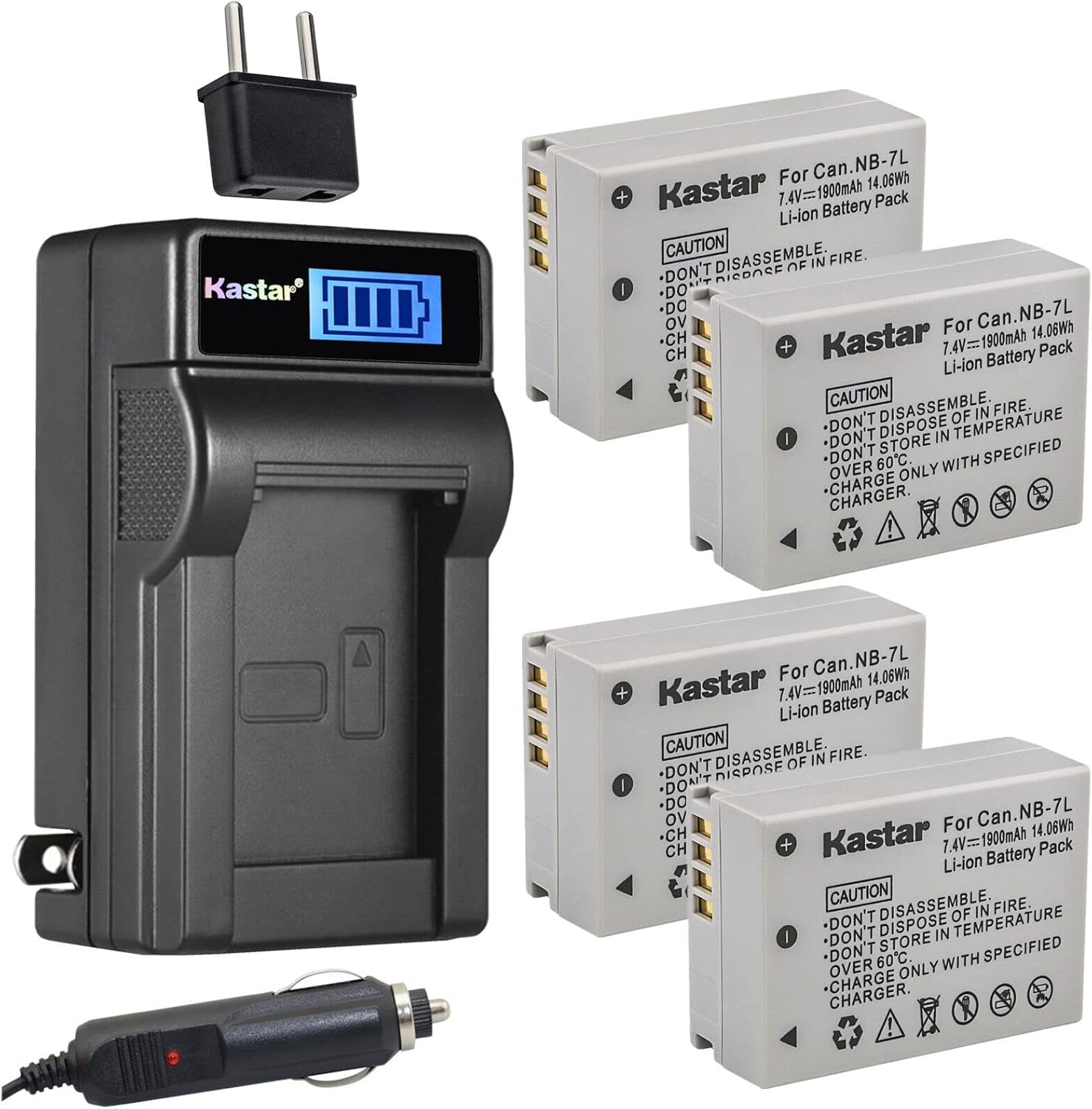 Kastar 4-Pack NB-7L Battery and LCD AC Charger Compatible with Canon NB-7L NB7L, NB-7LH NB7LH Battery, CB-2LZ, CB-2LZE Charger, Canon PowerShot G10, PowerShot G10 is, PowerShot G10IS Digital Cameras