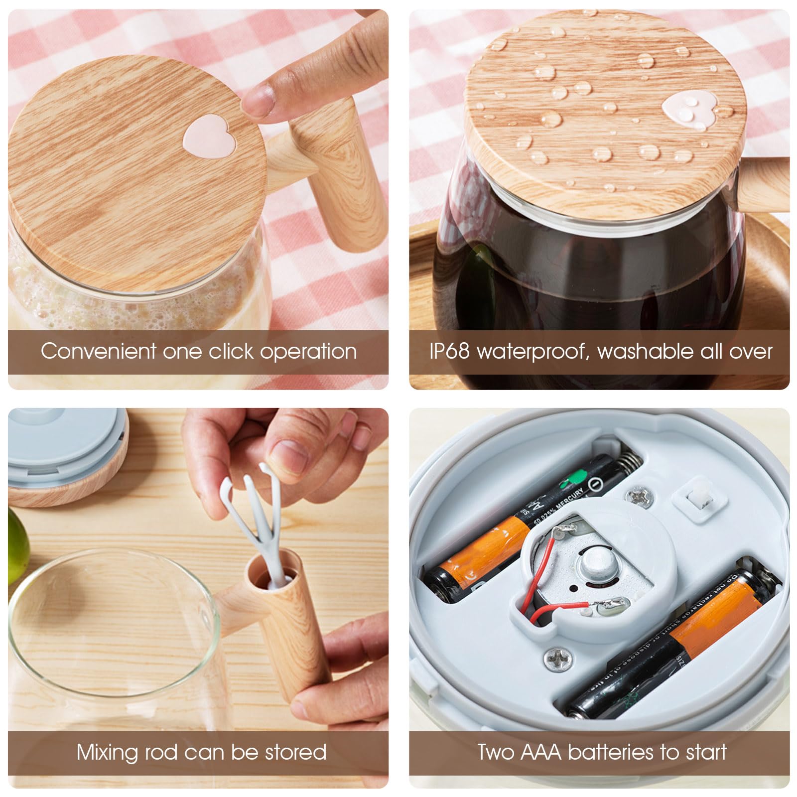 Self Stirring Coffee Mug Electric Mixing Mug with Lid Automatic Mixing Coffee Mug Glass Electric Stirring Mug Rotating Home Office Travel Stirring Cup for Coffee/Milk/Protein Powder(Clear) - Image 4