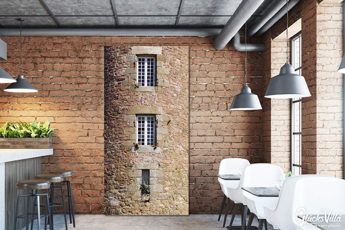 Glücksvilla - Turm mit Fenstern (Leinwand-Bild 2 cm, 50 x 100 cm) | div. Maße - aus DE - Kunstdruck Deko Wandbild quer - Frankreich Roscoff Stein-Optik Steinwand Dorf Stadt Meer