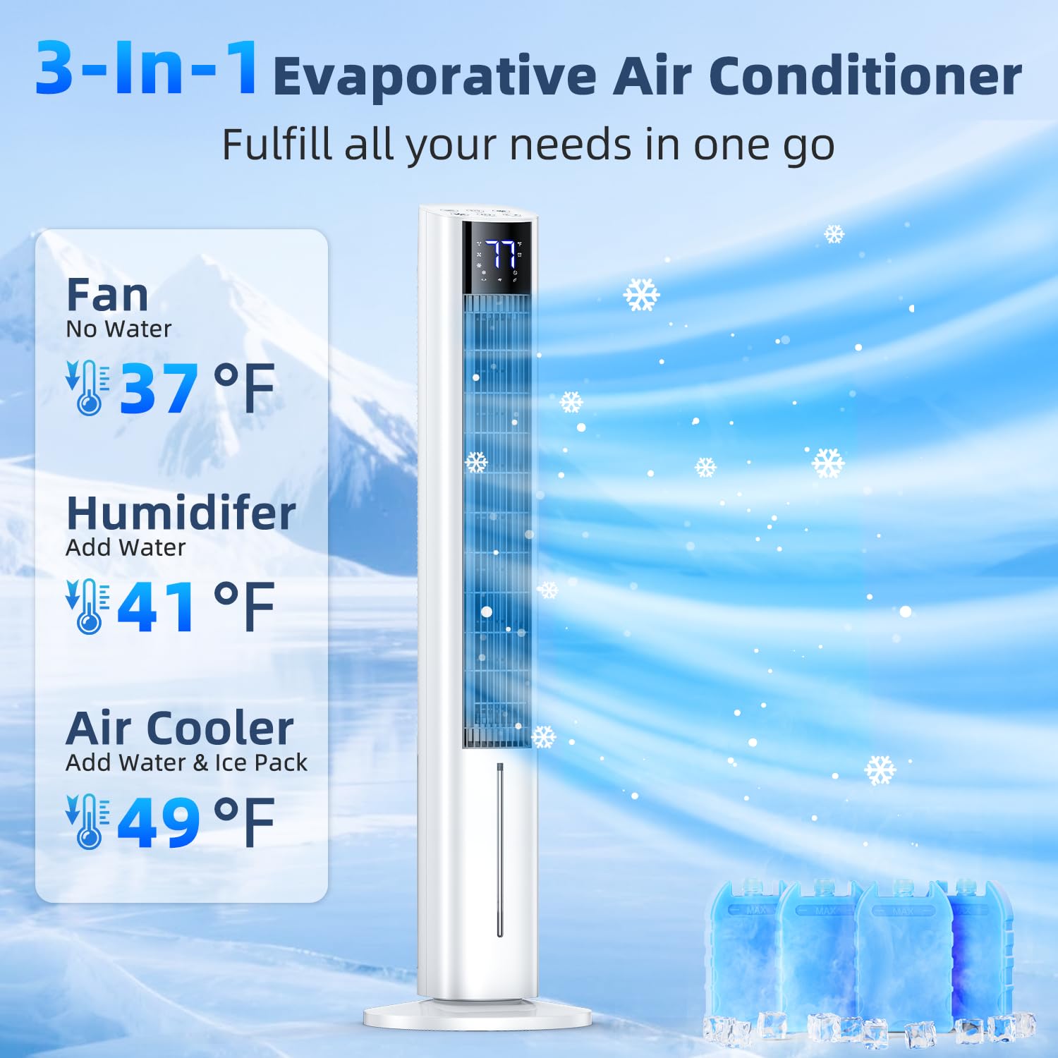 Aire acondicionado sin ventanas con 4 modos y 3 velocidades, temporizador de 12 horas, tanque de 4 litros para enfriador de aire evaporativo 24 horas, 4