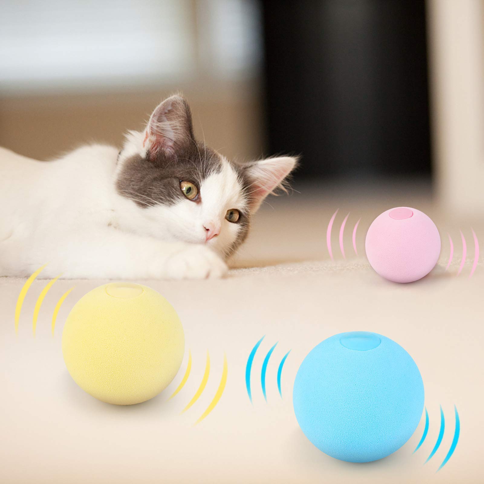 Jouet intelligent pour chat - Balle interactive pour chat - Jouet de dressage pour chat - Jouet couineur pour chat - Jouet pour chaton (cricket jaune, matériau EVA)