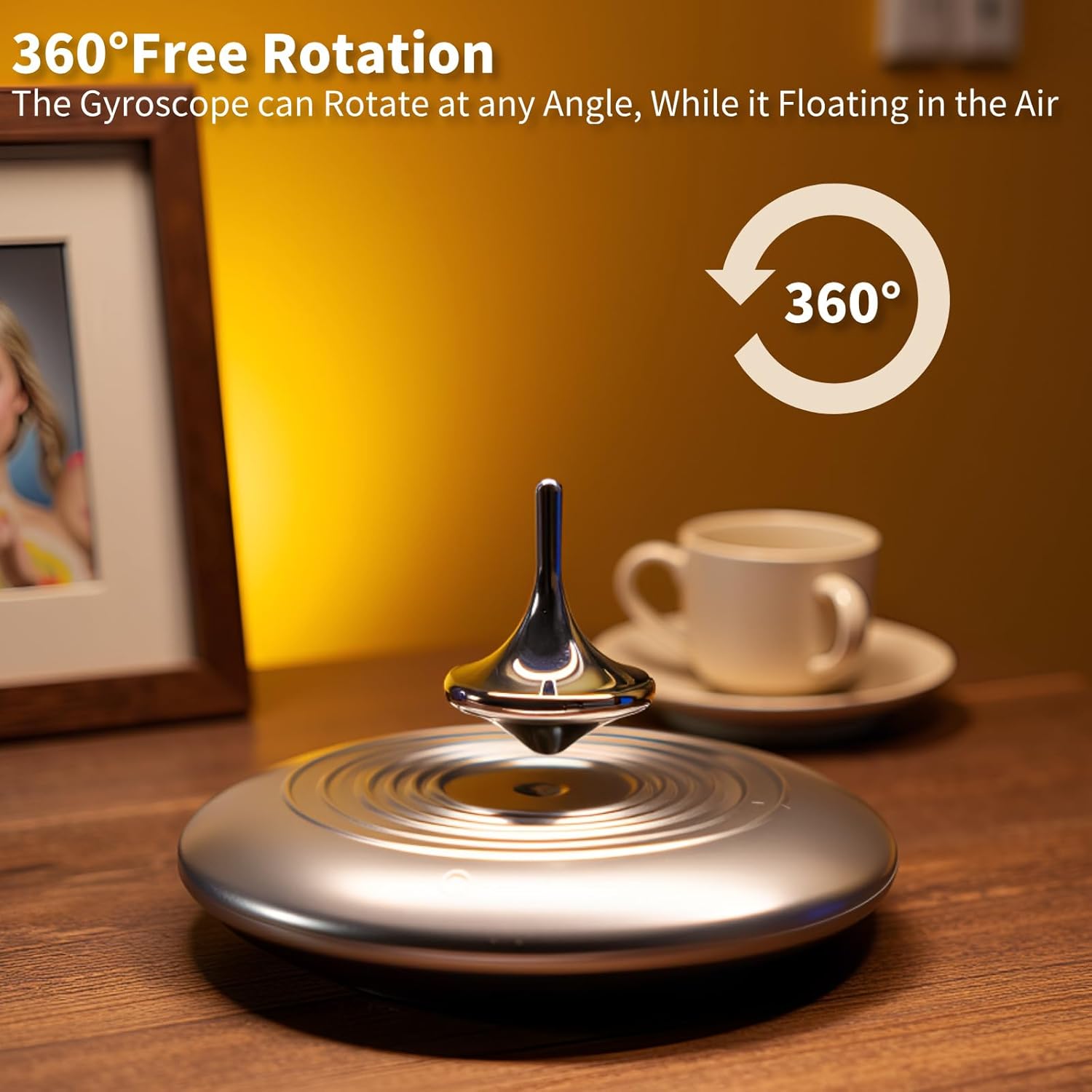 Levitating Display Decor, Magnetic Levitation 360° Floating Rotating with Black Hole Ripple Pattern & Stable Levitation Stress Relief Desk Decor for Home Office Party