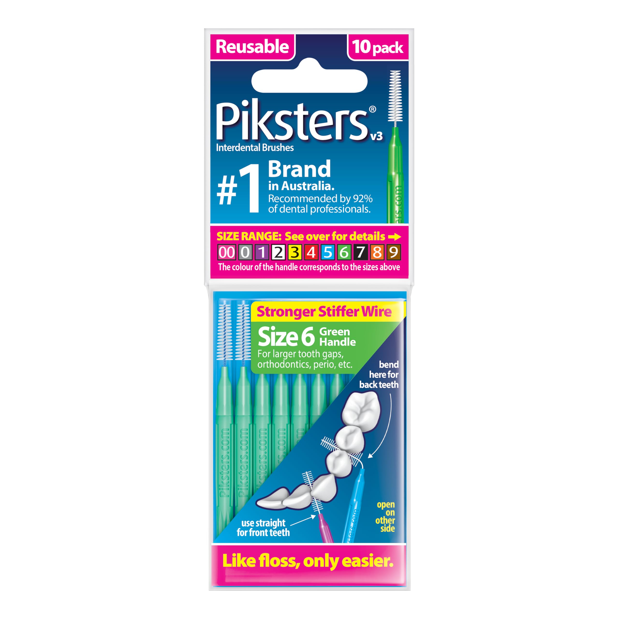 Piksters Interdental Brushes, Size 6, Green Handle